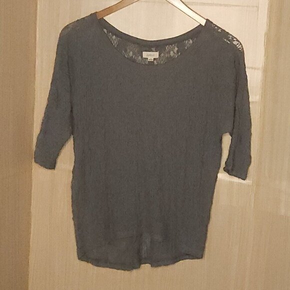 Aerie Grey Oversized Stretchy Dolman Sleeve Lace Sheer Top Small - Picture 1 of 6
